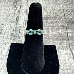 Vintage Zuni Petit Point Turquoise Sterling Silver Cluster Ring Sz 6.5 Southwest